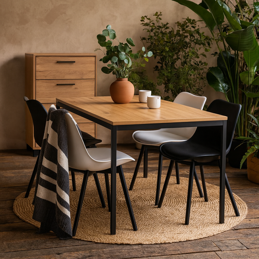 El Paso 6 Seater Black Dining Table Wild Oak Veener Top