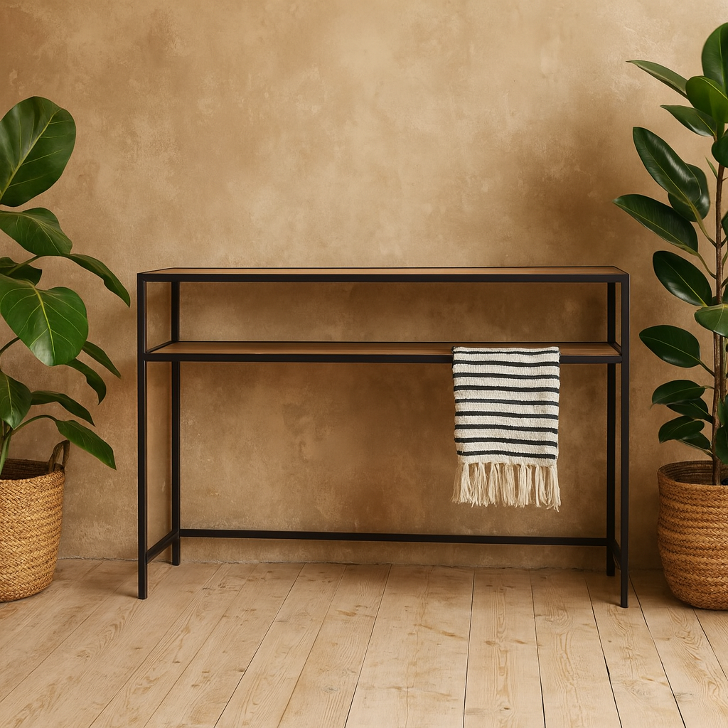 El Paso Black Metal and Wild Oak Veneer Console Table