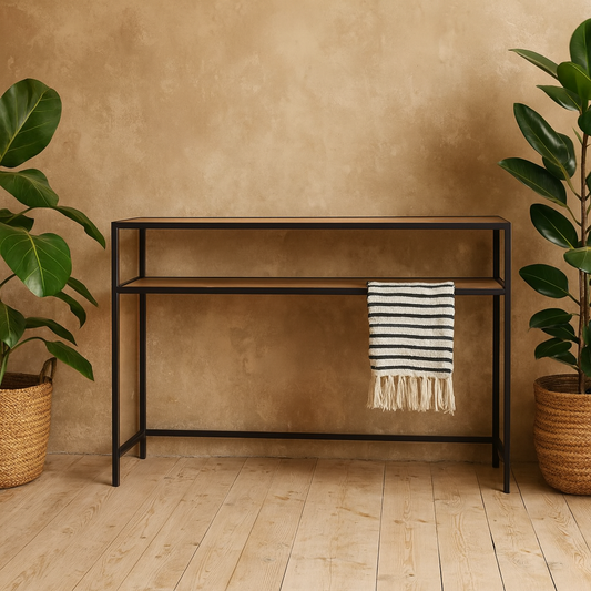 El Paso Black Metal and Wild Oak Veneer Console Table