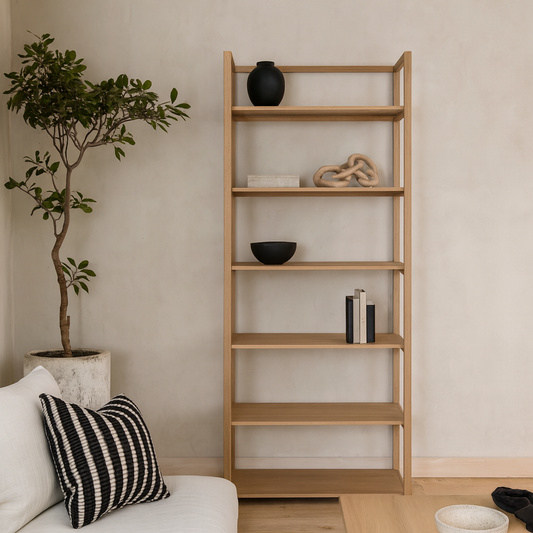 Kigali Rectangular 6 Shelves Oak Bookcase