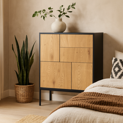 El Paso Black Metal and Wild Oak Veneer 3 Door 2 Drawer Sideboard