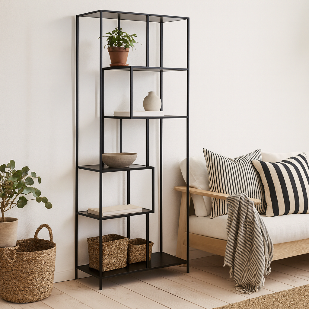 El Paso Tall Black Metal Bookcase 5 Shelves