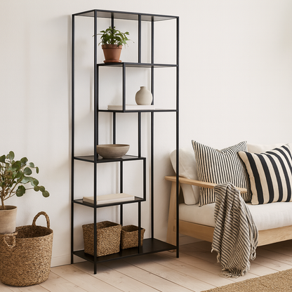 El Paso Tall Black Metal Bookcase 5 Shelves