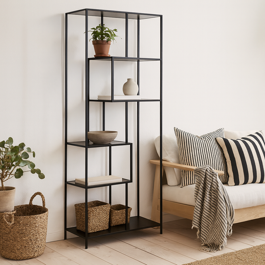 El Paso Tall Black Metal Bookcase 5 Shelves