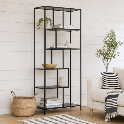 El Paso Tall Black Metal Bookcase 5 Shelves