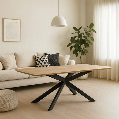 Perth 200cm 8 Seater Natural Oak Dining Table Industrial Black Metal Legs