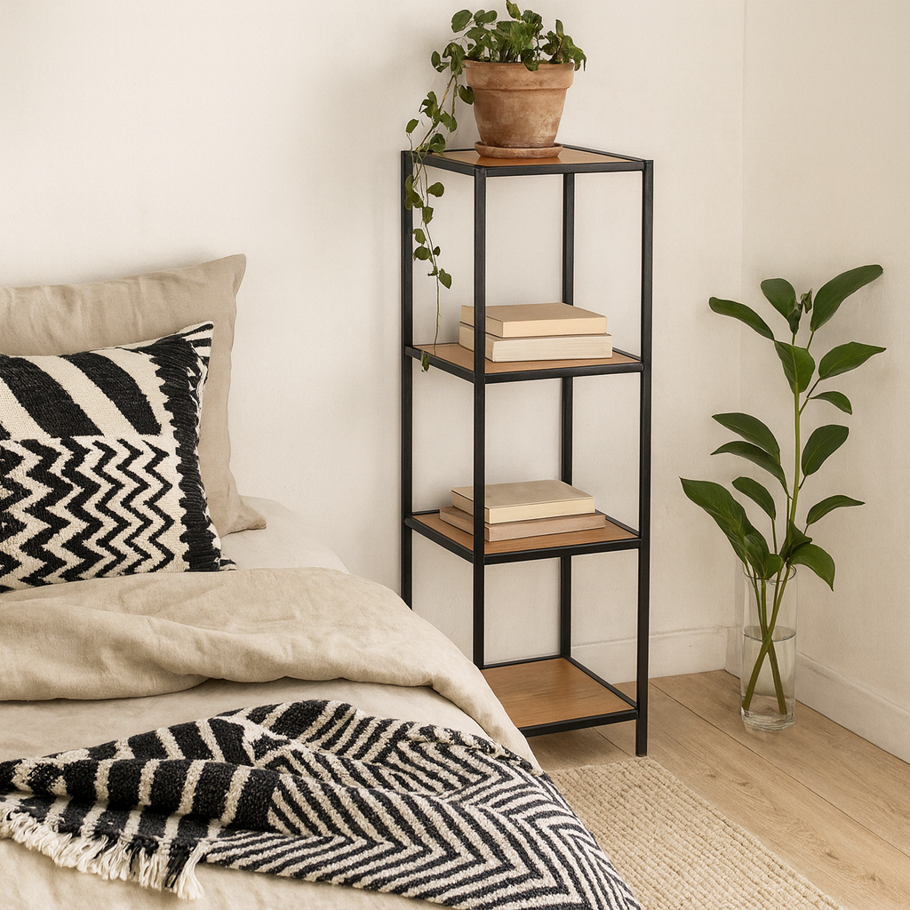 El Paso Narrow Black Metal and Wild Oak Veneer Bookcase 3 Shelves