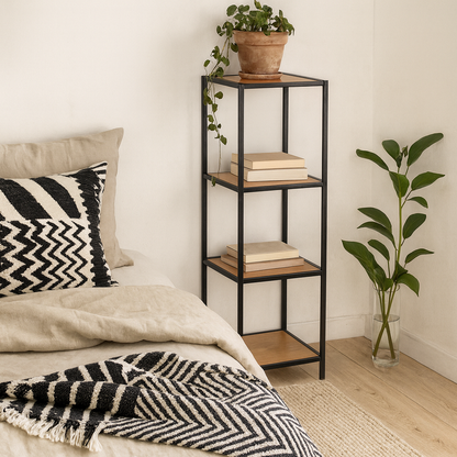 El Paso Narrow Black Metal and Wild Oak Veneer Bookcase 3 Shelves