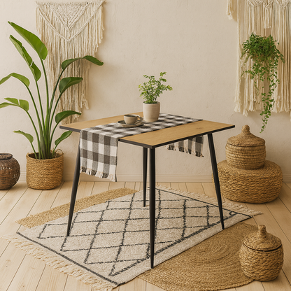 Venice 4 Seater Square Wild Oak Effect Dining Table with Black Steel Legs