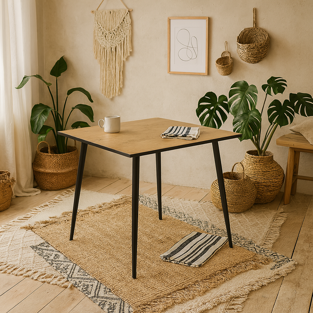 Venice 4 Seater Square Wild Oak Effect Dining Table with Black Steel Legs