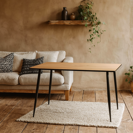 Venice 6 Seater Rectangular Wild Oak Effect Dining Table Black Steel Legs