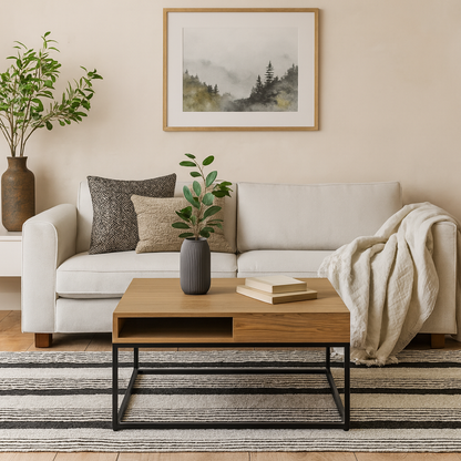 Pisa Square Wild Oak Effect Coffee Table Steel Base Open Storage