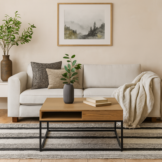 Pisa Square Wild Oak Effect Coffee Table Steel Base Open Storage