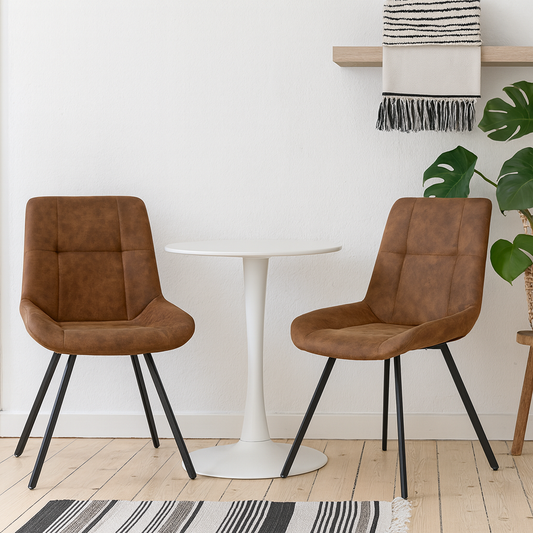 Set of 2 Madrid Tan Upholstered Dining Chairs with Black Steel Legs