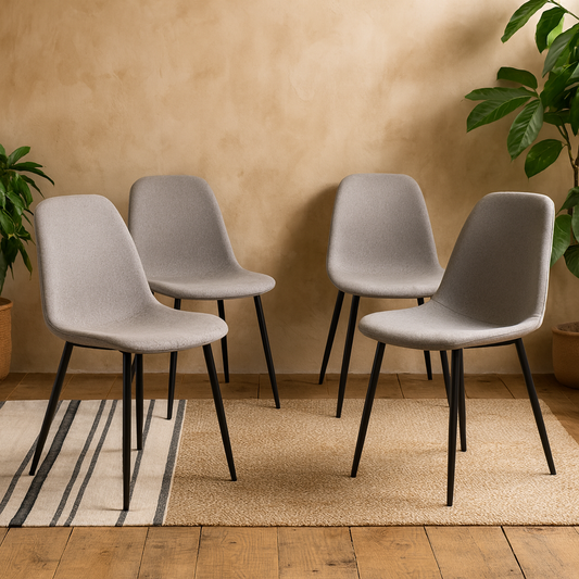 Set of 4 Venice Light Grey Fabric Dining Chairs with Black Steel Legs