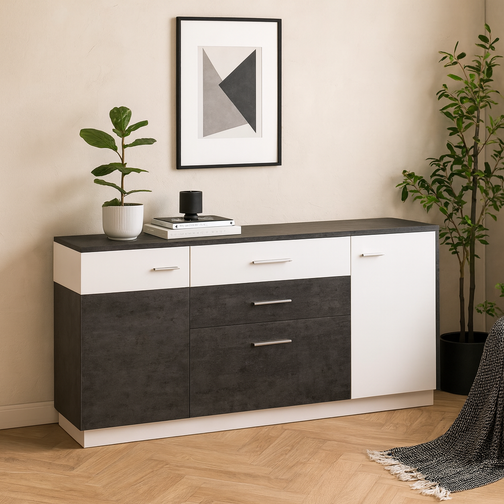 Nantes Grey and White Sideboard 2 Doors and 2 Drawers