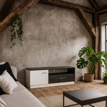 Nantes Grey and White TV Cabinet 1 Door and 1 Drawer