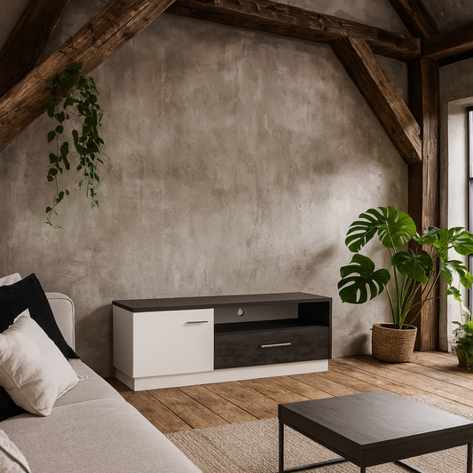 Nantes Grey and White TV Cabinet 1 Door and 1 Drawer