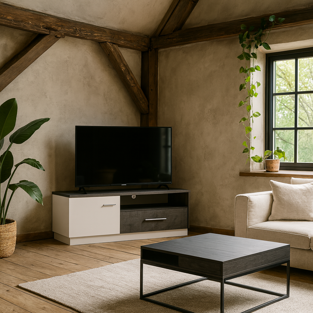 Nantes Grey and White TV Cabinet 1 Door and 1 Drawer