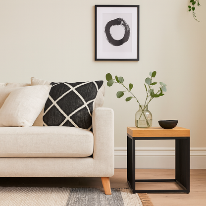 Porto Modern Organic Metal Side Table with Wild Oak Wood Effect Top