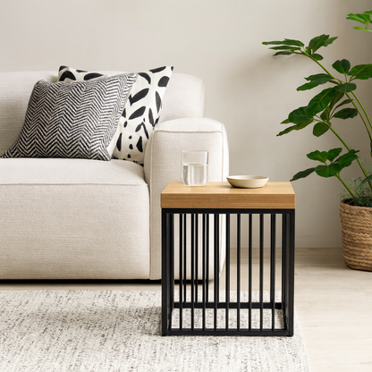 Porto Modern Organic Metal Side Table with Wild Oak Wood Effect Top