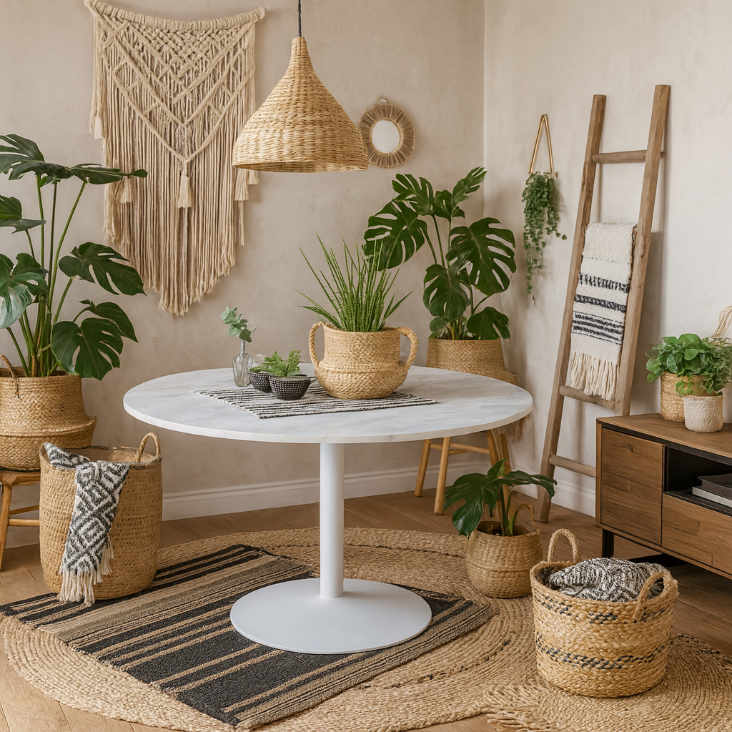 Stavanger Round White Marble Dining Table with Steel Base