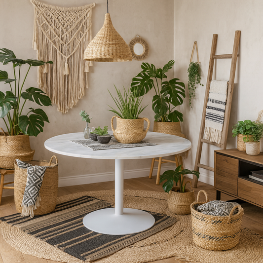 Stavanger Round White Marble Dining Table with Steel Base