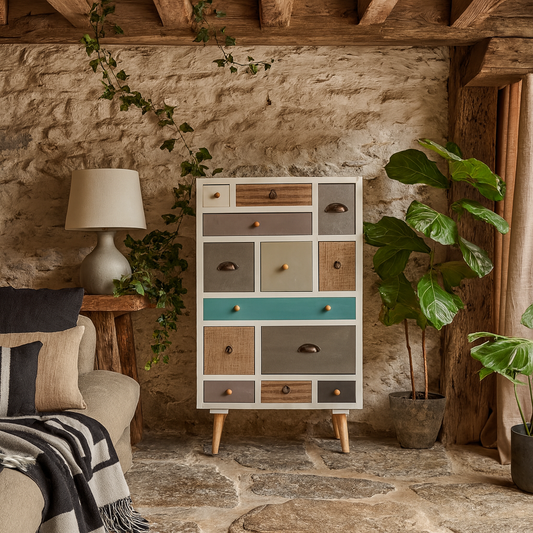 Malaga White Chest 13 Multicoloured Drawers