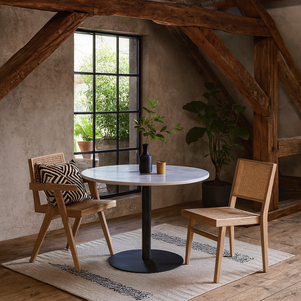 Stavanger Round White Marble Dining Table with Black Trumpet Base