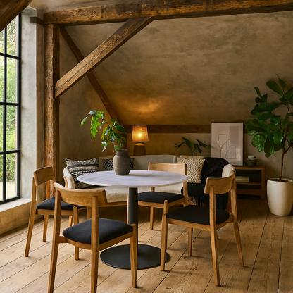 Stavanger Round White Marble Dining Table with Black Trumpet Base