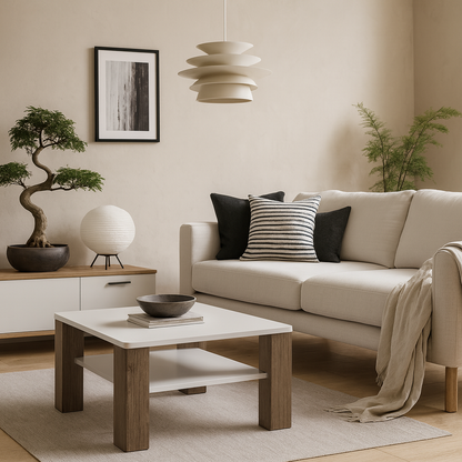 Porto Square Gloss White Coffee Table with Oak Detail 1 Shelf