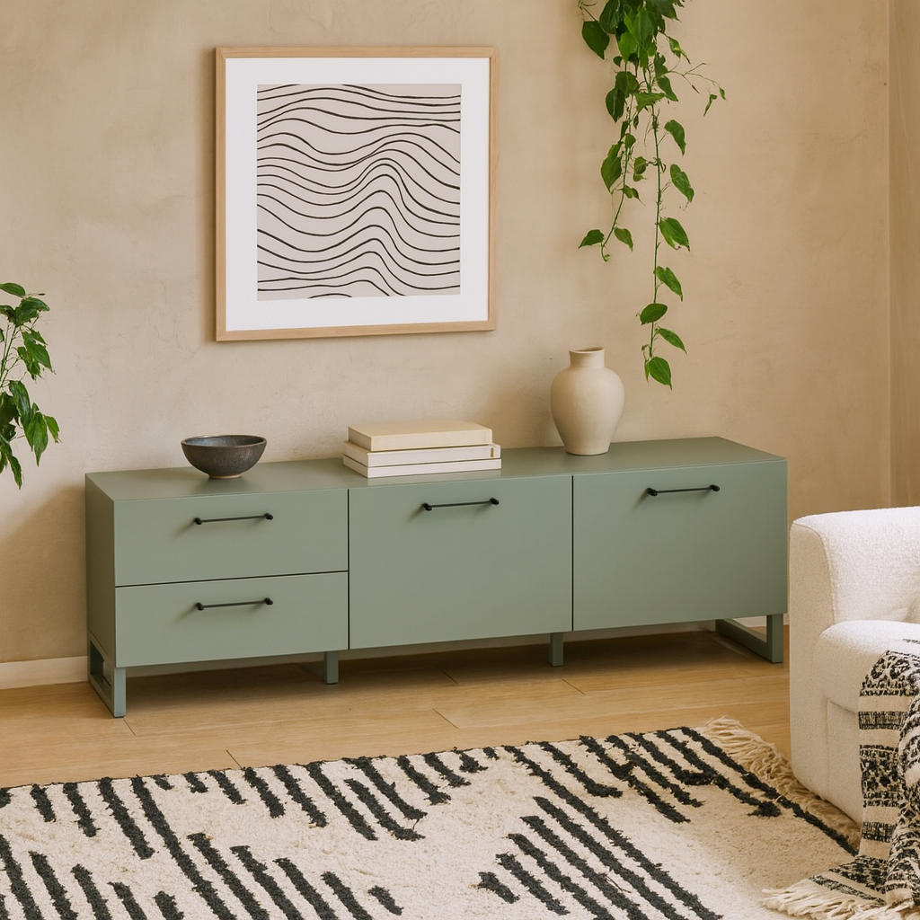 Coimbra Sage Green TV Unit 2 Doors 2 Drawers