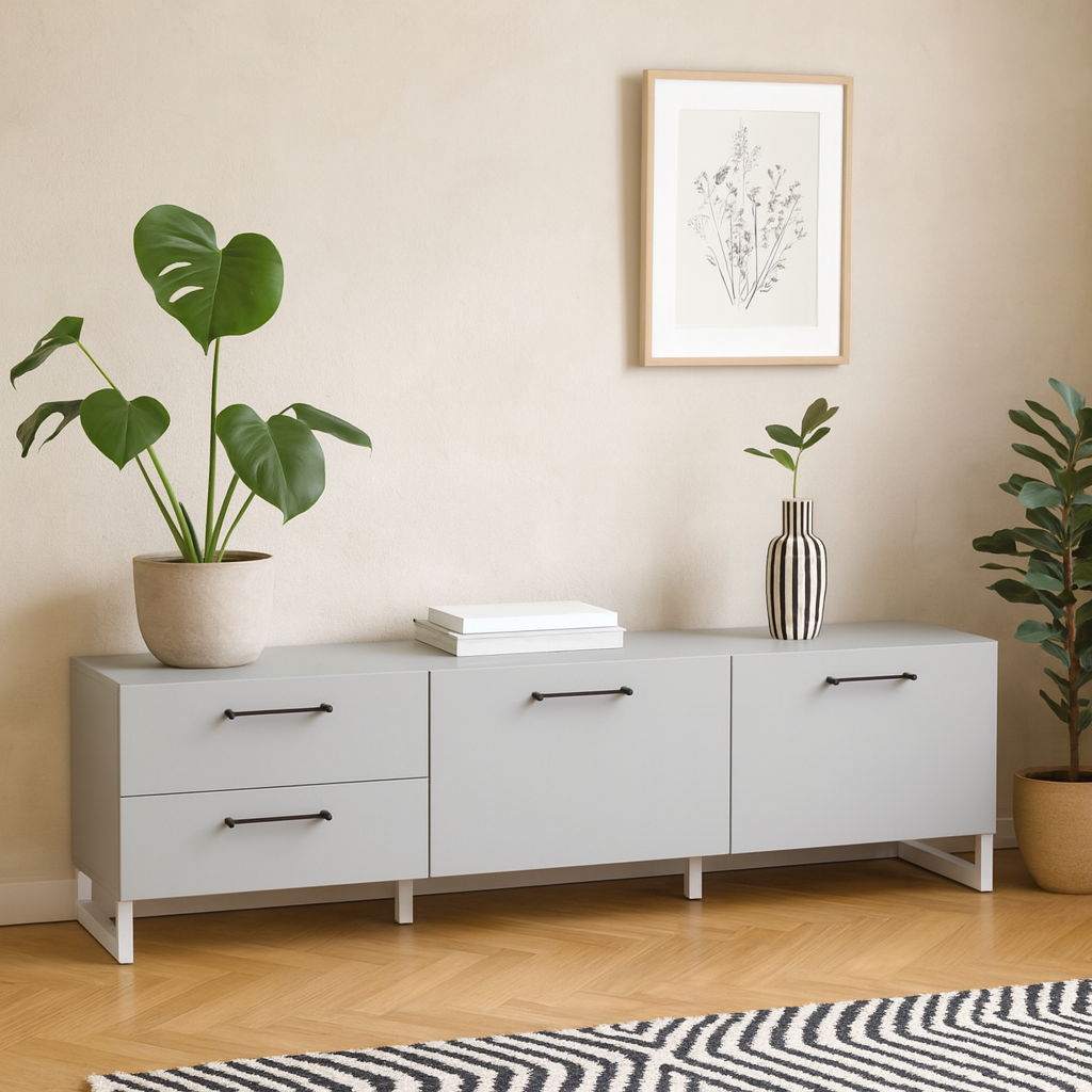 Coimbra Light Grey TV Unit 2 Doors 2 Drawers