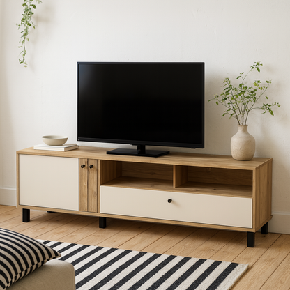 Oslo Industrial Cream and Oak TV Unit with 2 Doors 1 Drawer