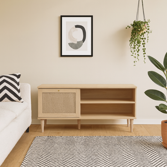 Bergen Rattan TV Unit Natural Weave Detail 1 Door 2 Shelves