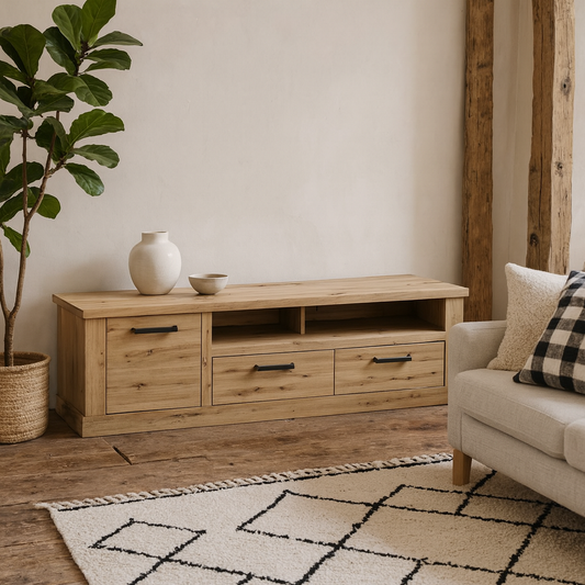 Tampere Artisan Oak TV Unit with Black Handles 1 Door 2 Drawers