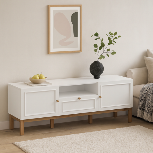 Turku Light Grey TV Unit with Oak Detail 2 Doors 1 Drawer