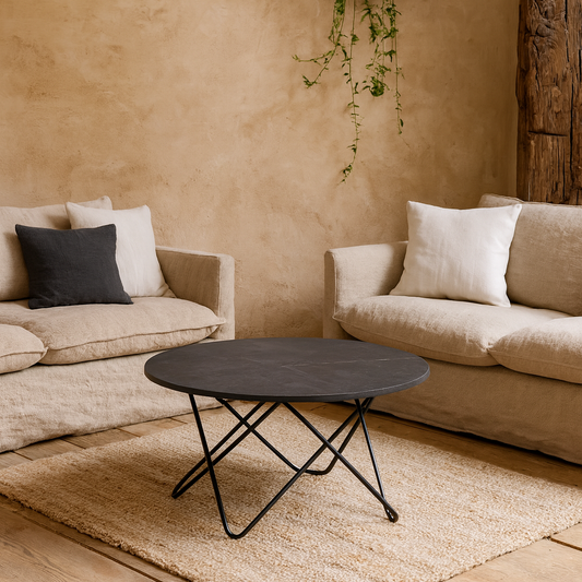 Turin Black Marble Effect Round Coffee Table Geometric Steel Base