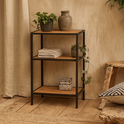 El Paso Black Metal and Wild Oak Veneer Bedside Table 2 Shelves