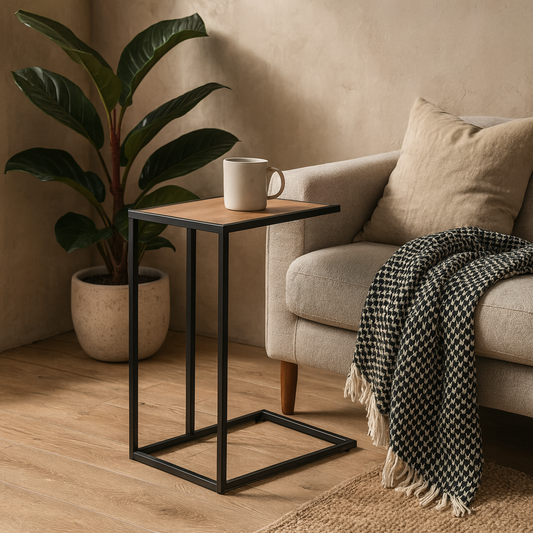 El Paso Black Metal and Wild Oak Veneer Sofa Side Table