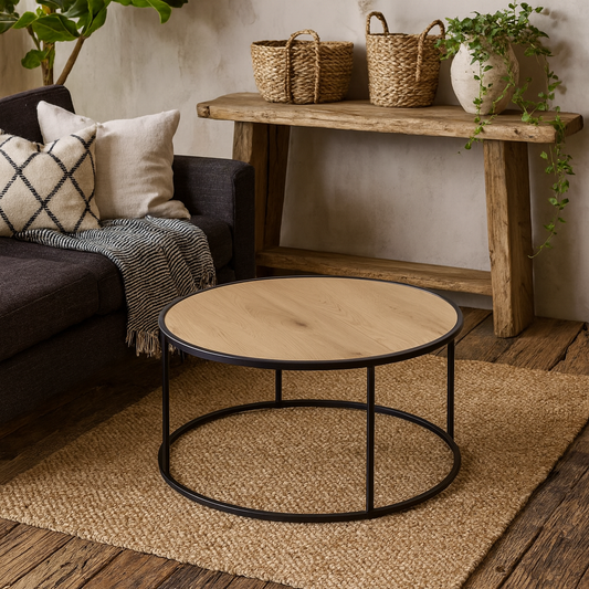 El Paso Black Metal and Wild Oak Veneer Round Coffee Table