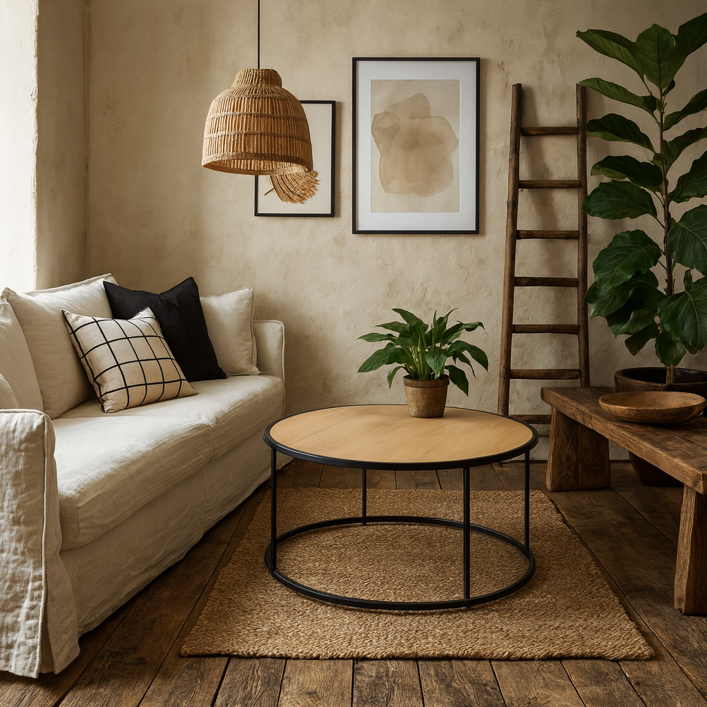 El Paso Black Metal and Wild Oak Veneer Round Coffee Table