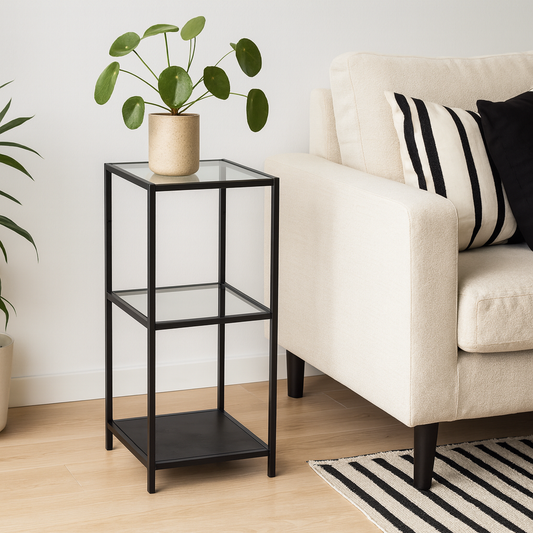 El Paso Narrow Black Metal and Glass Bookcase 2 Shelves