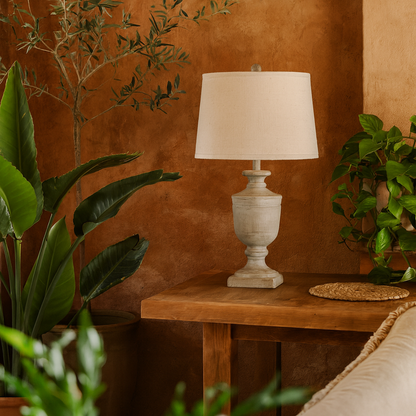 Baroville Grey Ages Table Lamp With Cream Linen Shade