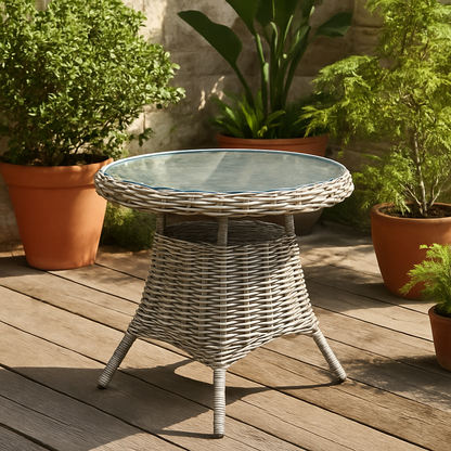 Costa Outdoor Wicker Round Bistro Table With Glass Top