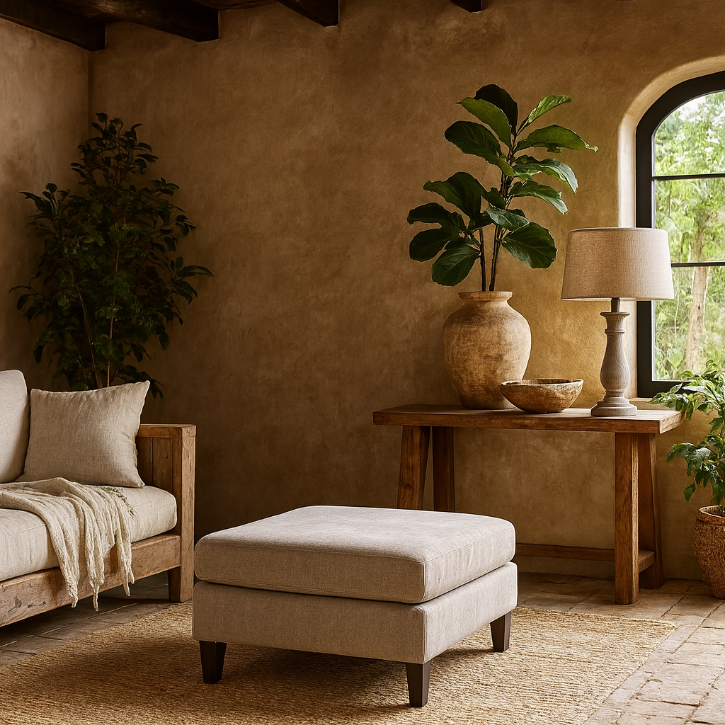 Waterbury Upholstered Taupe Ottoman Accent Footstool Wooden Legs