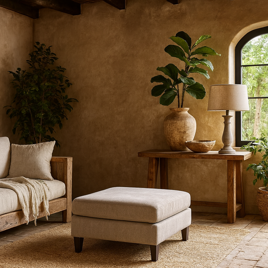 Waterbury Upholstered Taupe Ottoman Accent Footstool Wooden Legs