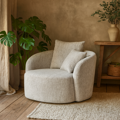 Norwalk Minimalist White Upholstered Swivel Accent Armchair