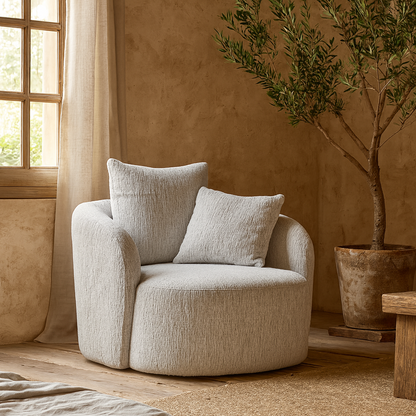 Norwalk Minimalist White Upholstered Swivel Accent Armchair