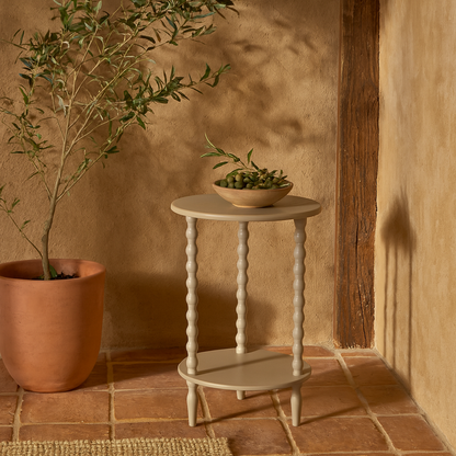 Thui Grey Wood Round Side Table Bottom Shelf